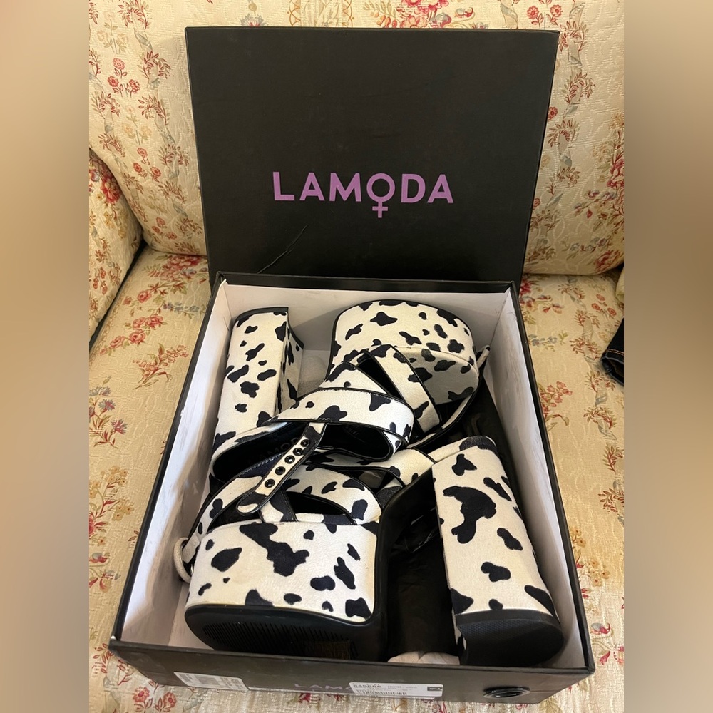 Lamoda On Vacay Chunky Platform Sandals in Cow Print New! - Picture 5 of 11